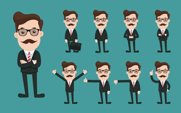 Set of businessman character different poses.