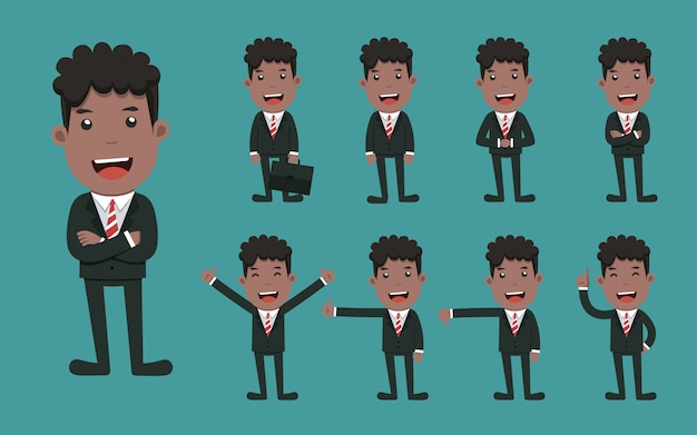 Set of businessman character different poses.