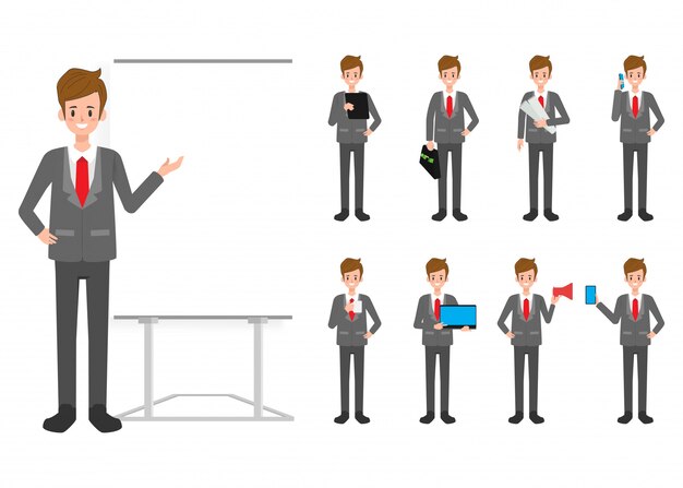 Vector set of businessman character in office worker.