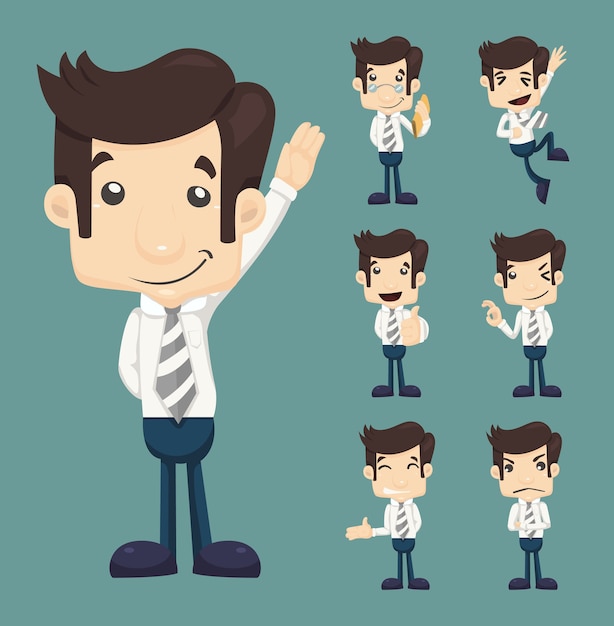 Set of businessman characters poses