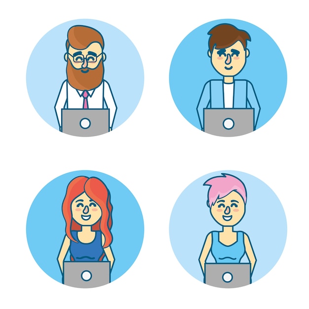 set businesspeople with laptop and hairstyle design