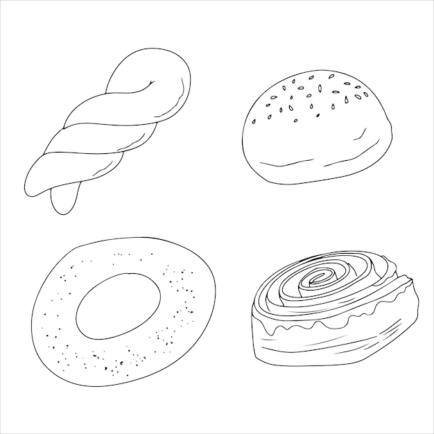 Set Butter pastry Confectionery Bun for breakfast Loaf Bakery Vector illustration on a white background