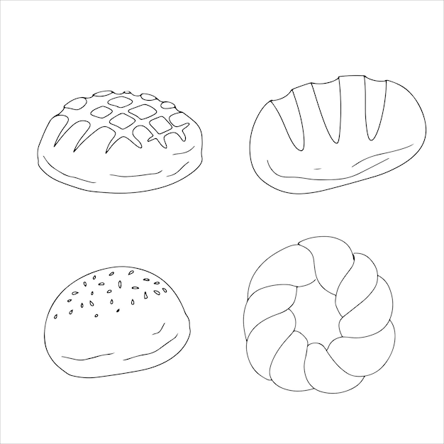 Set Butter pastry Confectionery Bun for breakfast Loaf Bakery Vector illustration on a white background