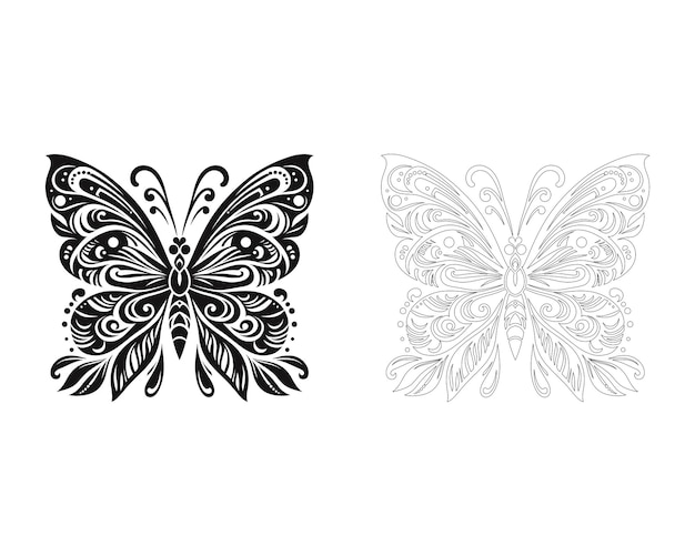 set of butterflies Butterfly silhouette butterfly vectors adult coloring page