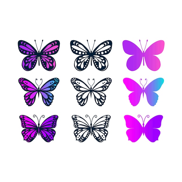 Set of butterflies isolated on white background in vector format very easy to edit