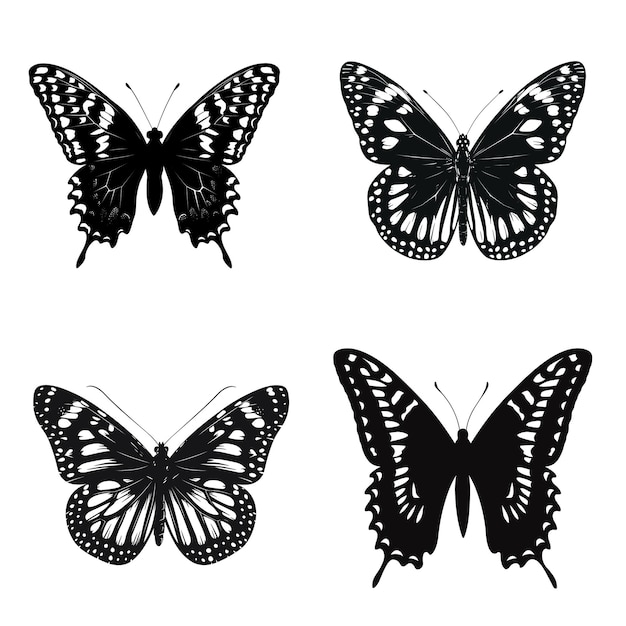 Set of butterflies vector silhouettes for logo clipart design concept isolated on a white