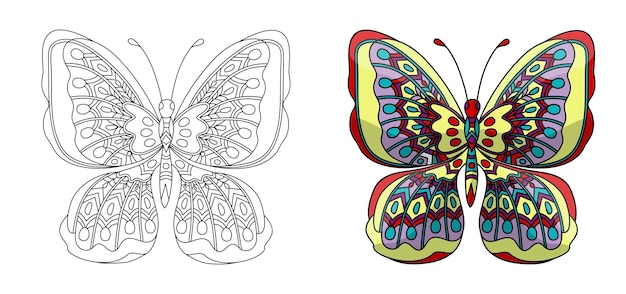 Set butterfly Coloring page in zentangle style