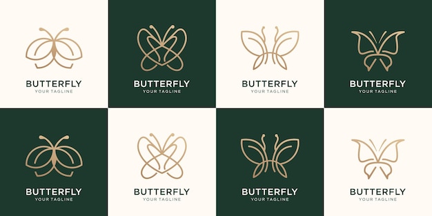 Set of butterfly minimalist line art style logo design