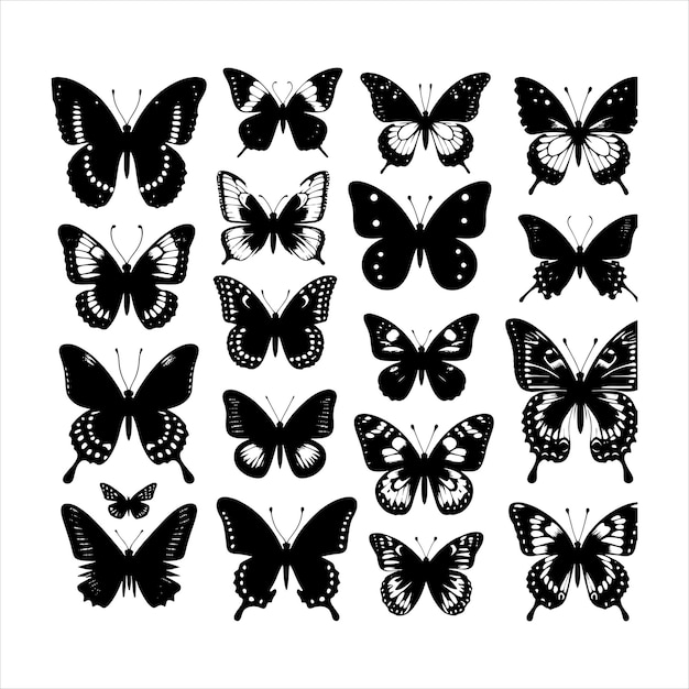 set of Butterfly silhouette vector clip art butterflies white background