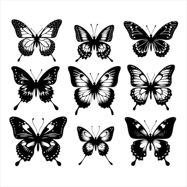 set of Butterfly silhouette vector clip art butterflies white background