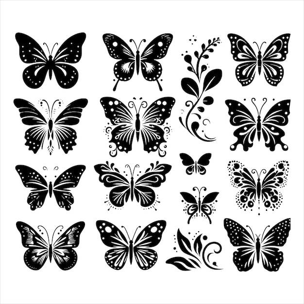 set of Butterfly silhouette vector clip art butterflies white background