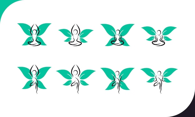 Set of Butterfly Woman with Leaves for Wellness and Healthy Logo Icon Design Template Element