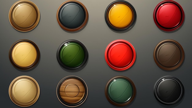 a set of buttons with a red and green background