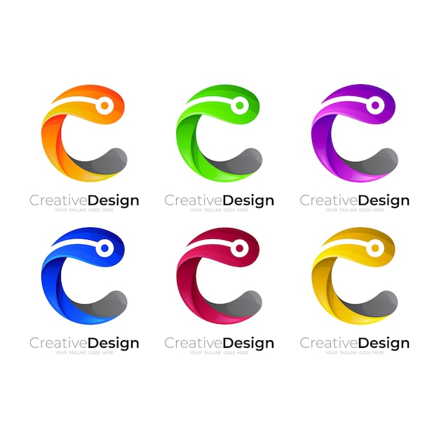 Set C logo with colorful, 3d style logo template, technology logo