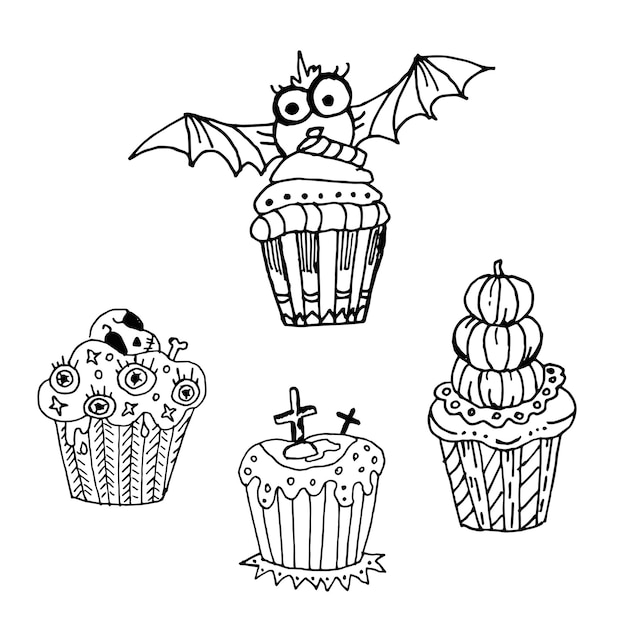 Set of cakes for Halloween Autumn holidays Fashion is Vector Illustration