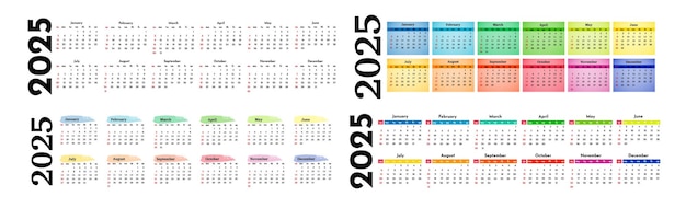 Set of calendars for 2025 isolated on a white background