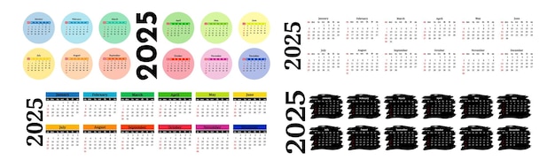 Set of calendars for 2025 isolated on a white background