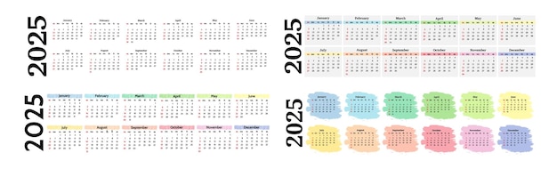 Set of calendars for 2025 isolated on a white background