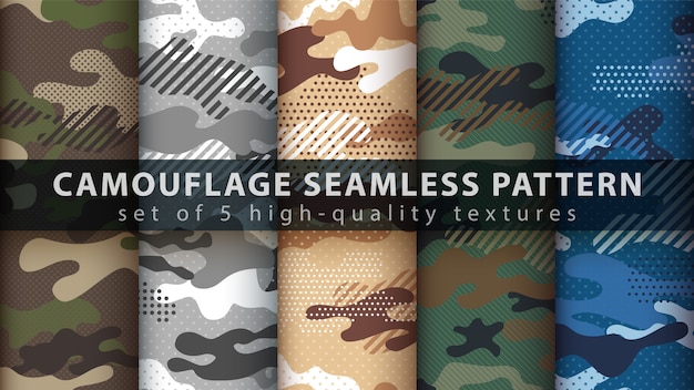 Set camouflage military seamless pattern