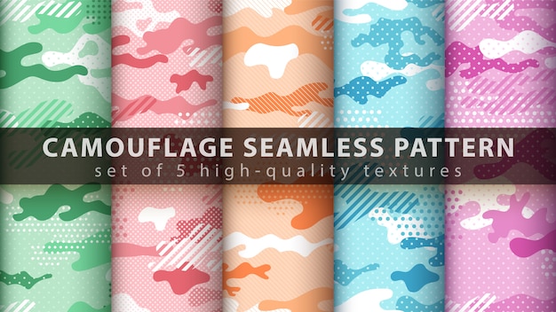 Set camouflage military seamless pattern