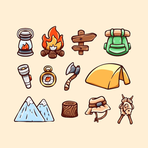 Set Of Camping Doodle Collection