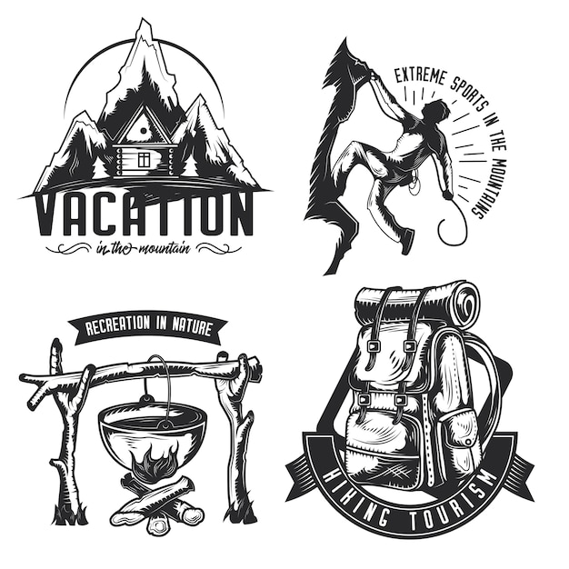 Set of camping emblems, labels, badges, logos