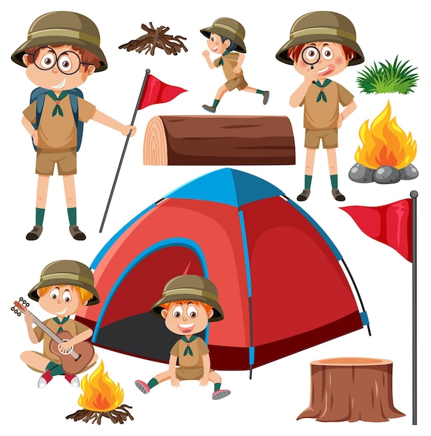 Set of camping kids cartoon character