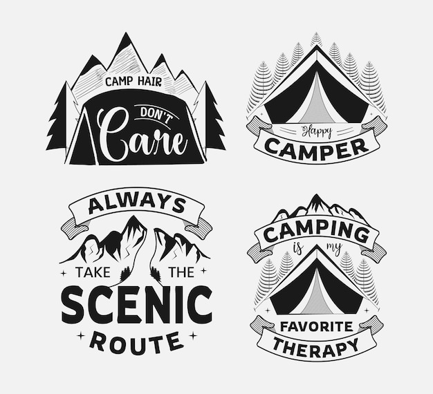 Set of camping lettering adventure quote for print tshirt poster and card