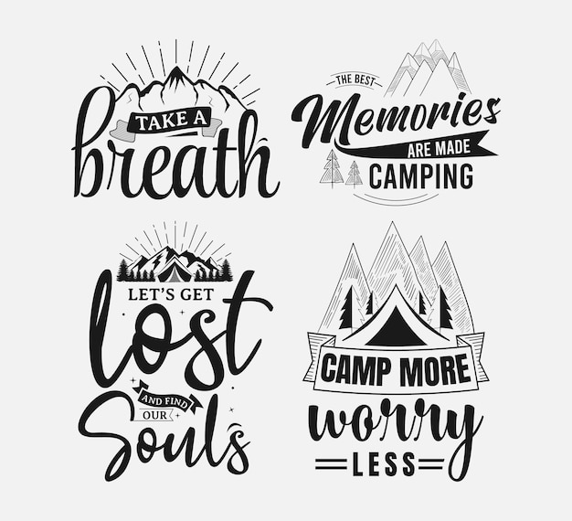 Set of camping lettering adventure quote for print tshirt poster and card