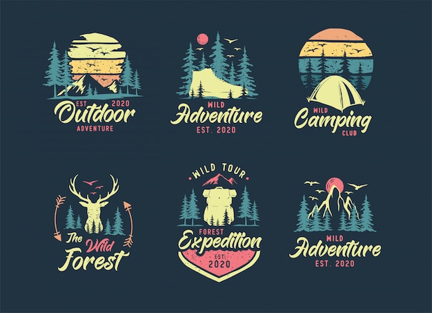 Set of camping and outdoor logo