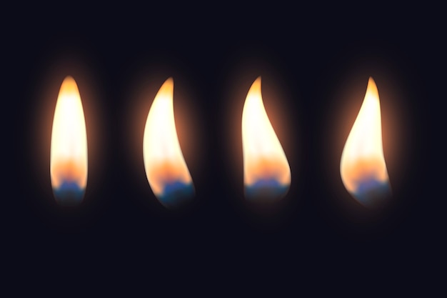 Vector set of candle flames in the dark