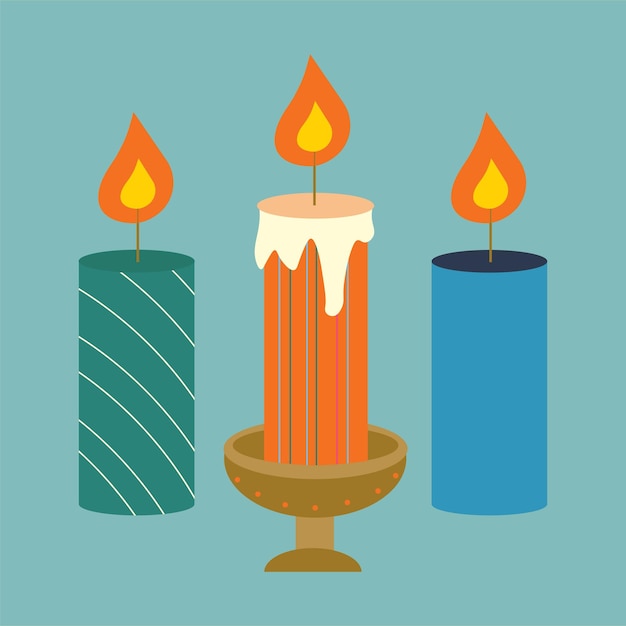 A set of candles a candlestick Color vector illustration