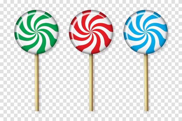 Set candy on wooden stick Striped peppermint lollipops Vector illustration for new years day sweetstuff winter holiday dessert new years event