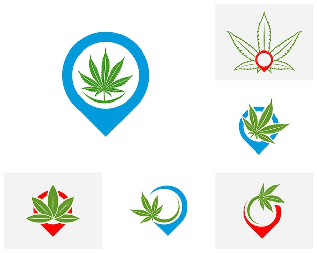 Set of Cannabis Point logo design vector template Creative Cannabis on white background