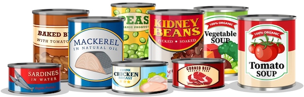 Set of canned food isolated