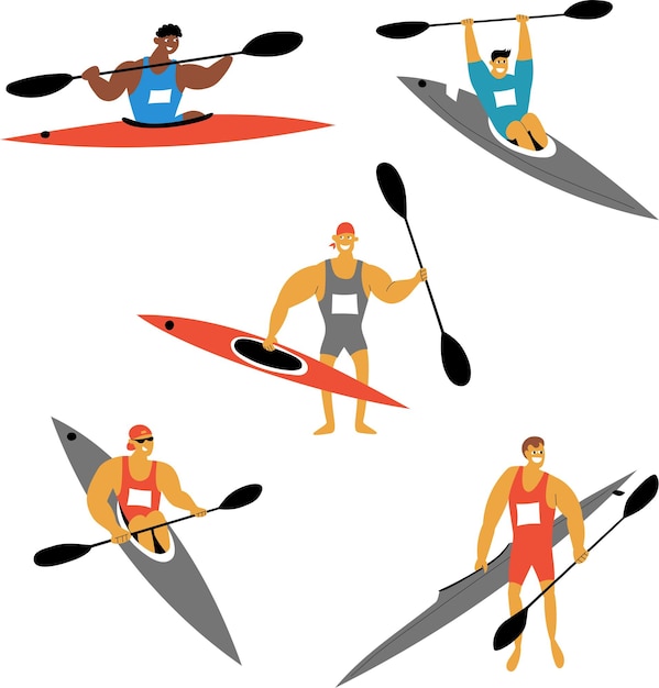 Set of canoe sprint sportsmen with kayaks