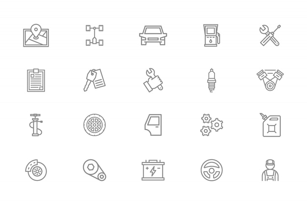 Set of car service line icons.