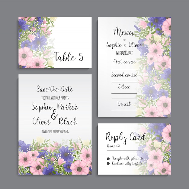 Set of card with flower rose