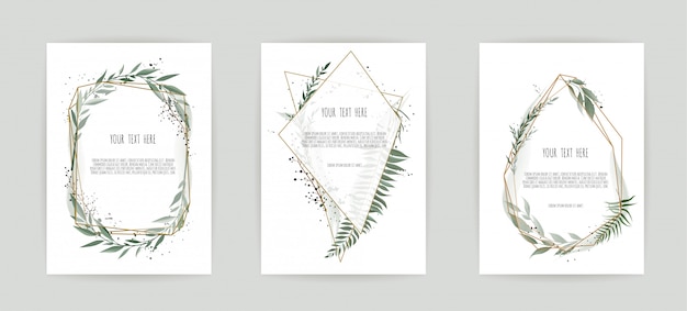 Vector set of card with leaves and geometrical frame