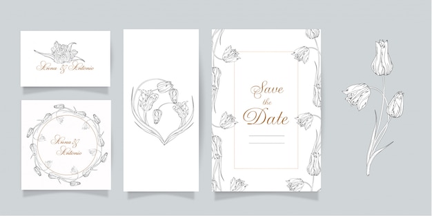 Vector set of cards and invitations with flowers. spring flowers. tulips.