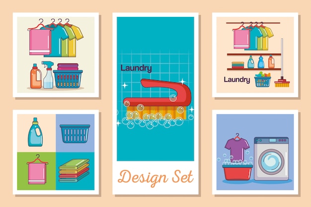 Vector set of cards of laundry 