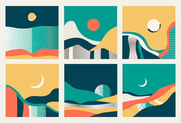 Set of cards with abstract landscapes