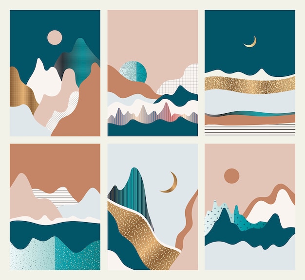 Set of cards with abstract landscapes