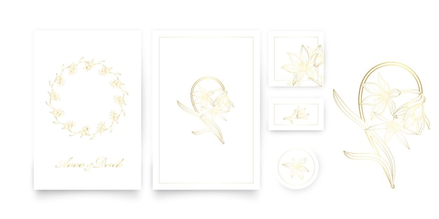 A set of cards with a gold floral ornament. Romantic set