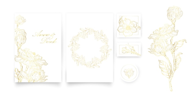 A set of cards with a gold floral ornament. Romantic set