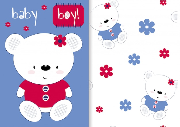 A set of cards with a Teddy bear and children's seamless pattern