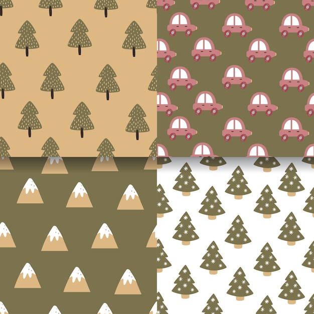 Set of cars and trees seamless pattern background Decorative wallpaper good for printing