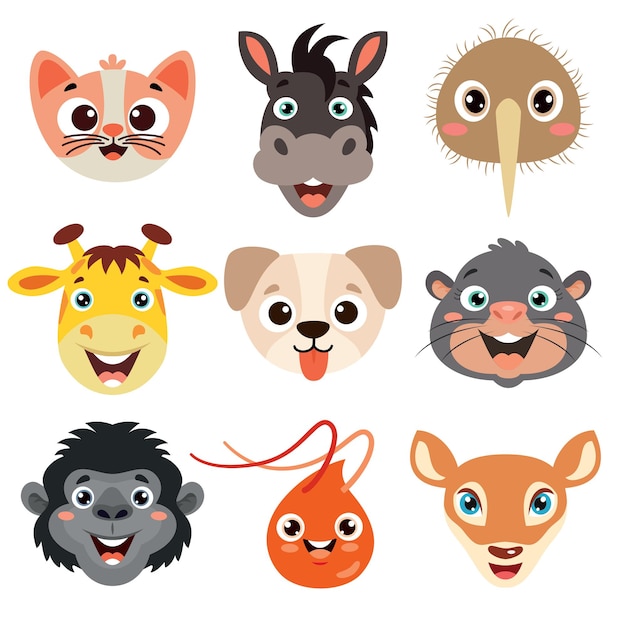 Set Of Cartoon Animal Heads