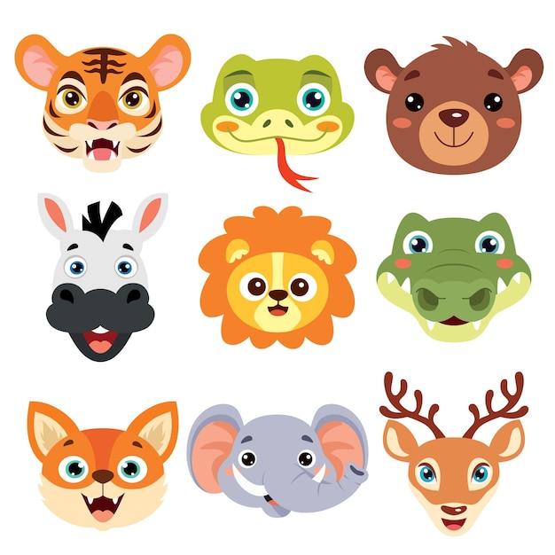 Set Of Cartoon Animal Heads