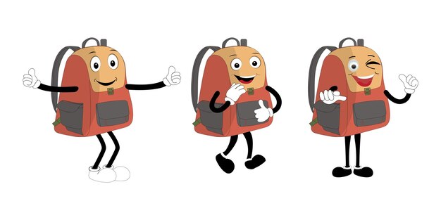 Vector a set of cartoon backpack mascots with different expressions and poses perfect for educational